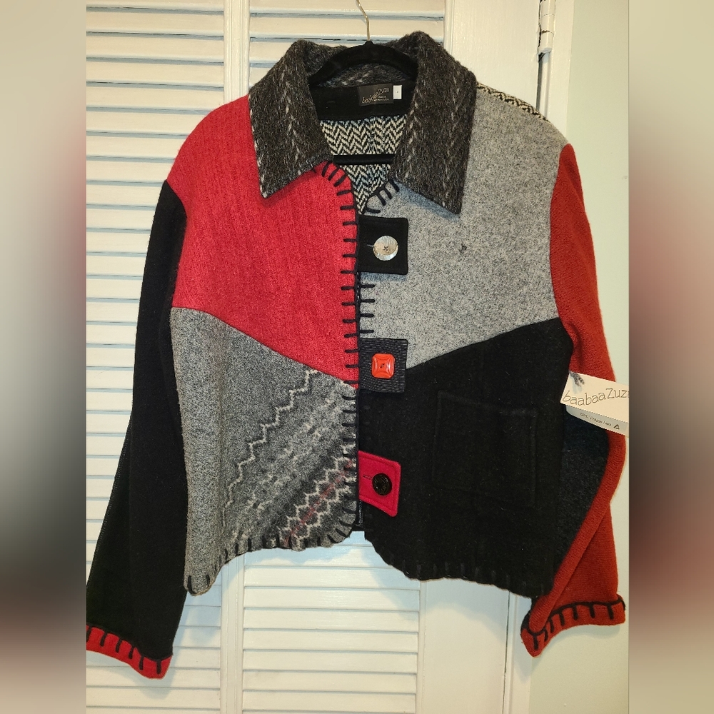 NWT BaabaaZuzu Vintage Wool Upcycled One of a kind patchwork Jacket sz Large